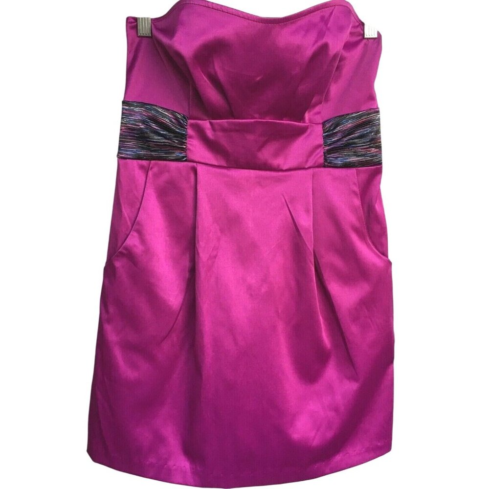 Akira Chicago Strapless Mini Dress Size M Fuchsia Purple Prom Sexy Club Stretchy - Picture 2 of 11